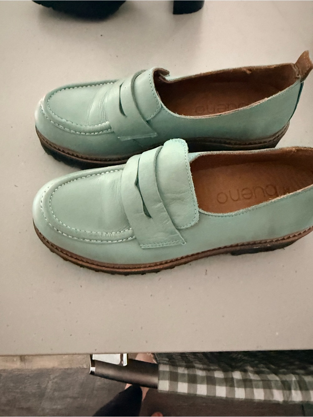 Bueno Mint Green Leather Penny Loafers